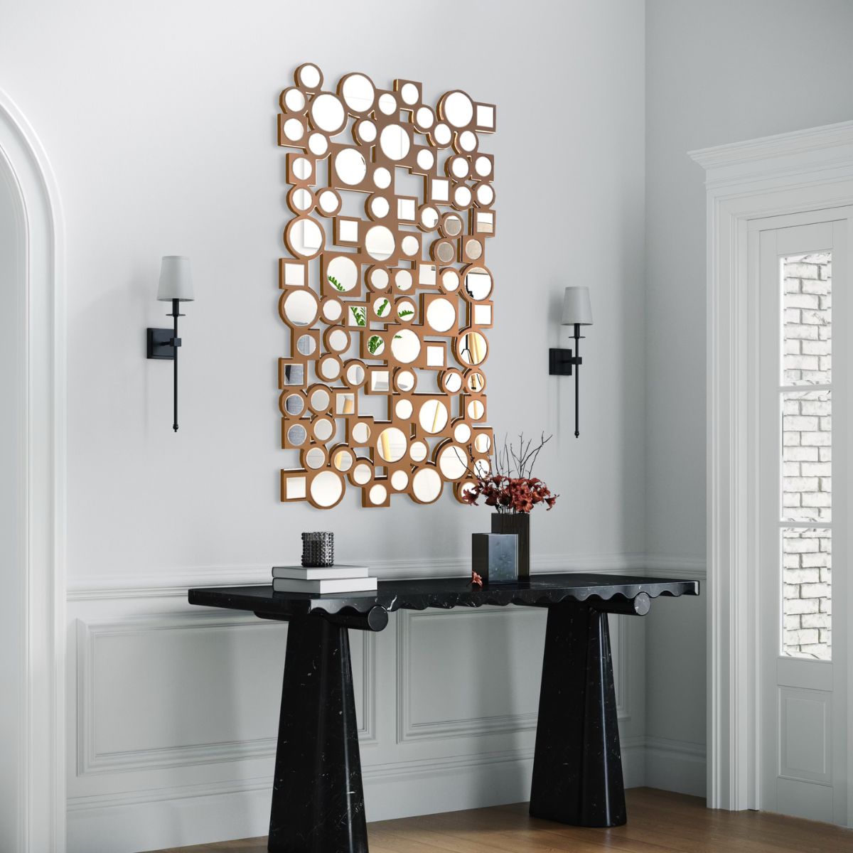 GENERICO - Espejo Decorativo Cobre  80×120con Círculos y Cuadrados Espejados