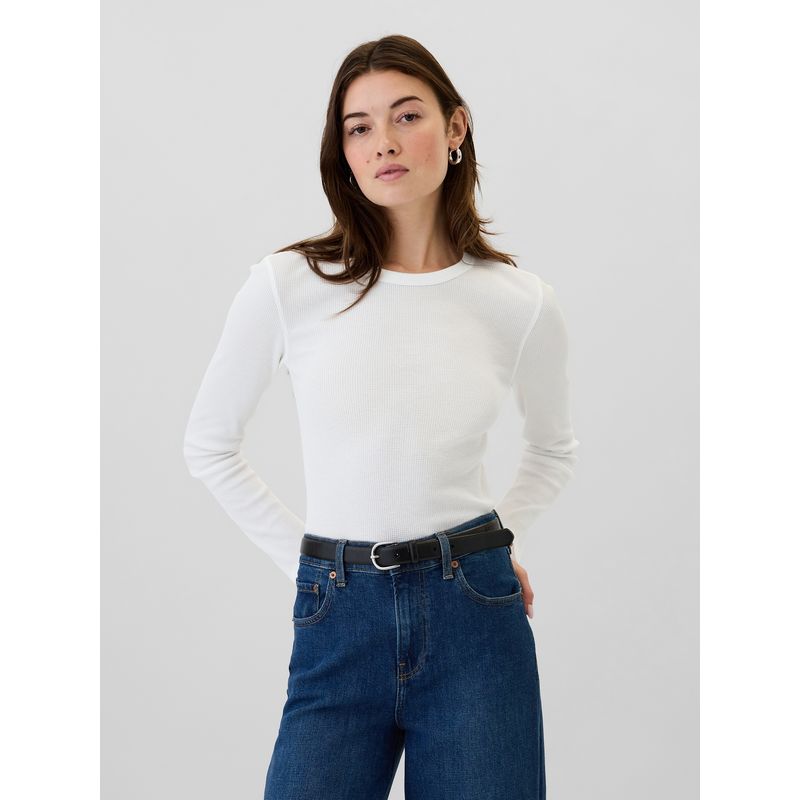 GAP - Polera Mujer Waffle Blanco_.