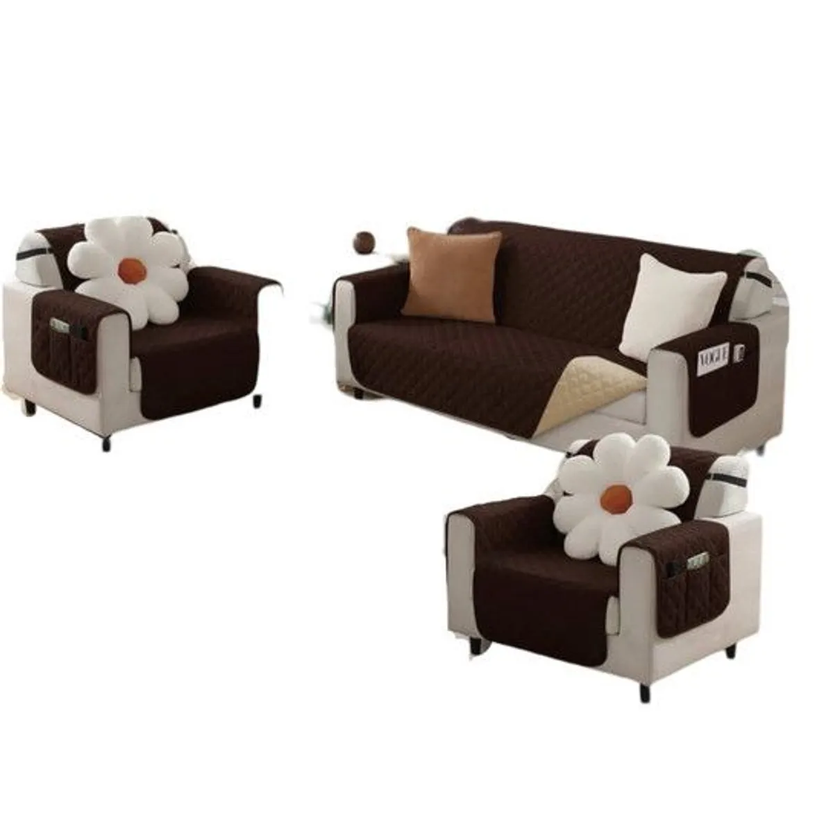 GENERICO - FUNDA SOFÁ SILLÓN 3 CUERPOS SOBREPONER BICOLOR REVERSIBLE B03