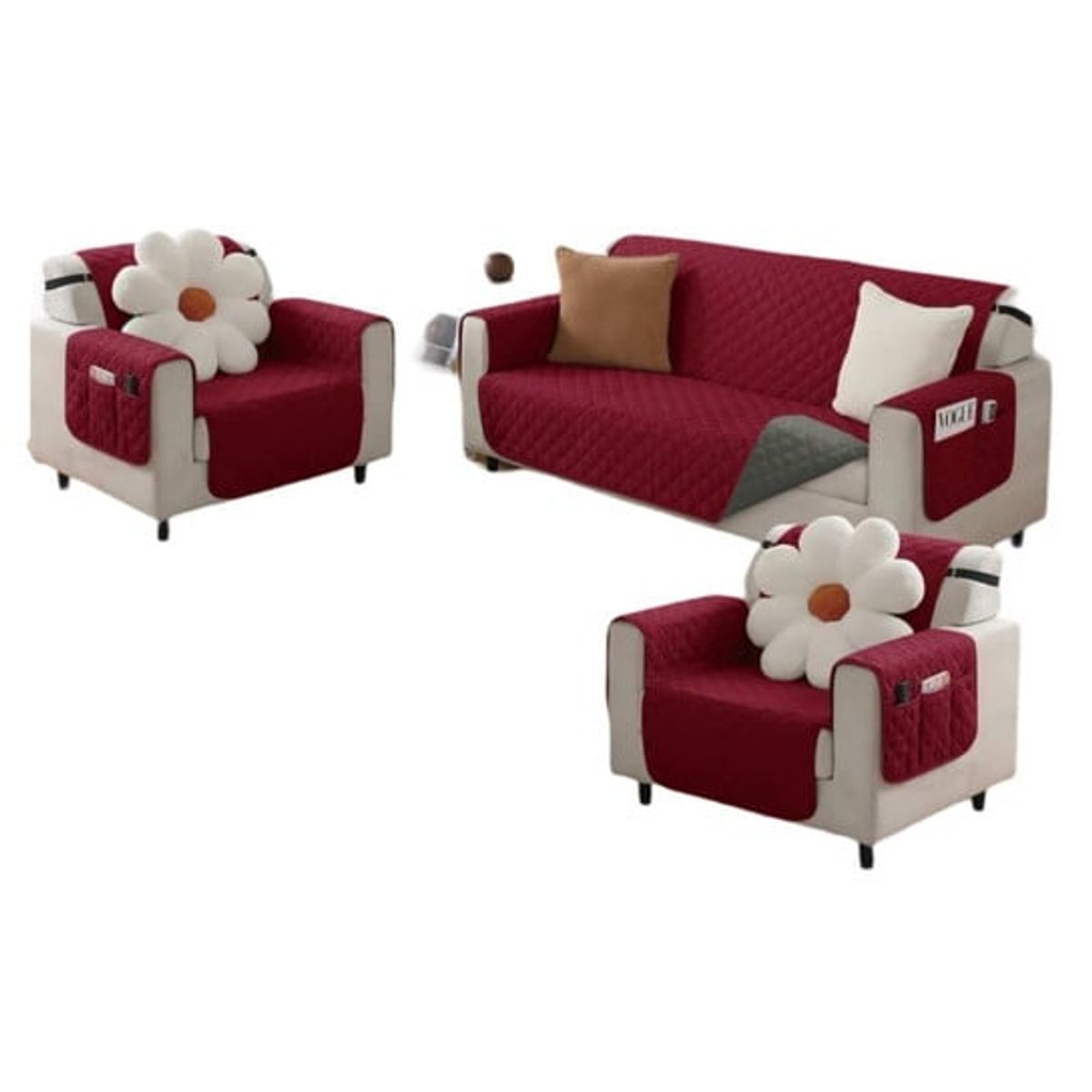 GENERICO - JUEGO DE 2 FUNDA SOFÁ SILLÓN 3 CUERPOS SOBREPONER BICOLOR B02