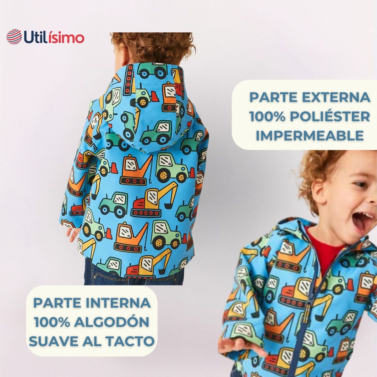 JUMP KIDS - Cortaviento Impermeable Chaqueta Estampado Niño Bebé Blue Machines