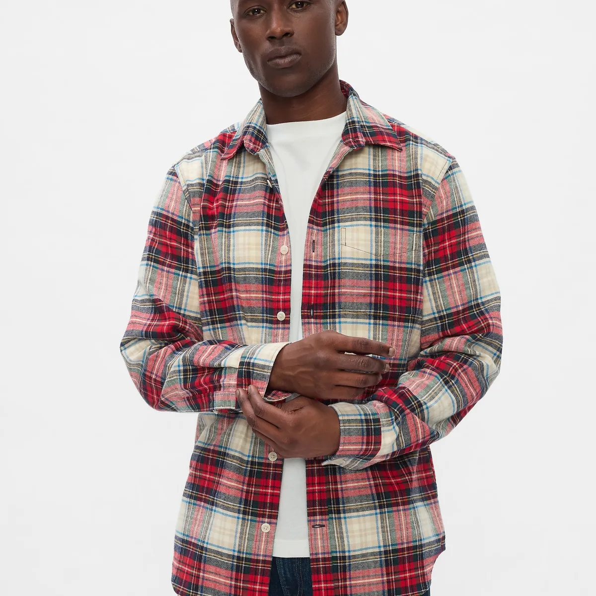 GAP - Camisa Hombre Franela Rojo