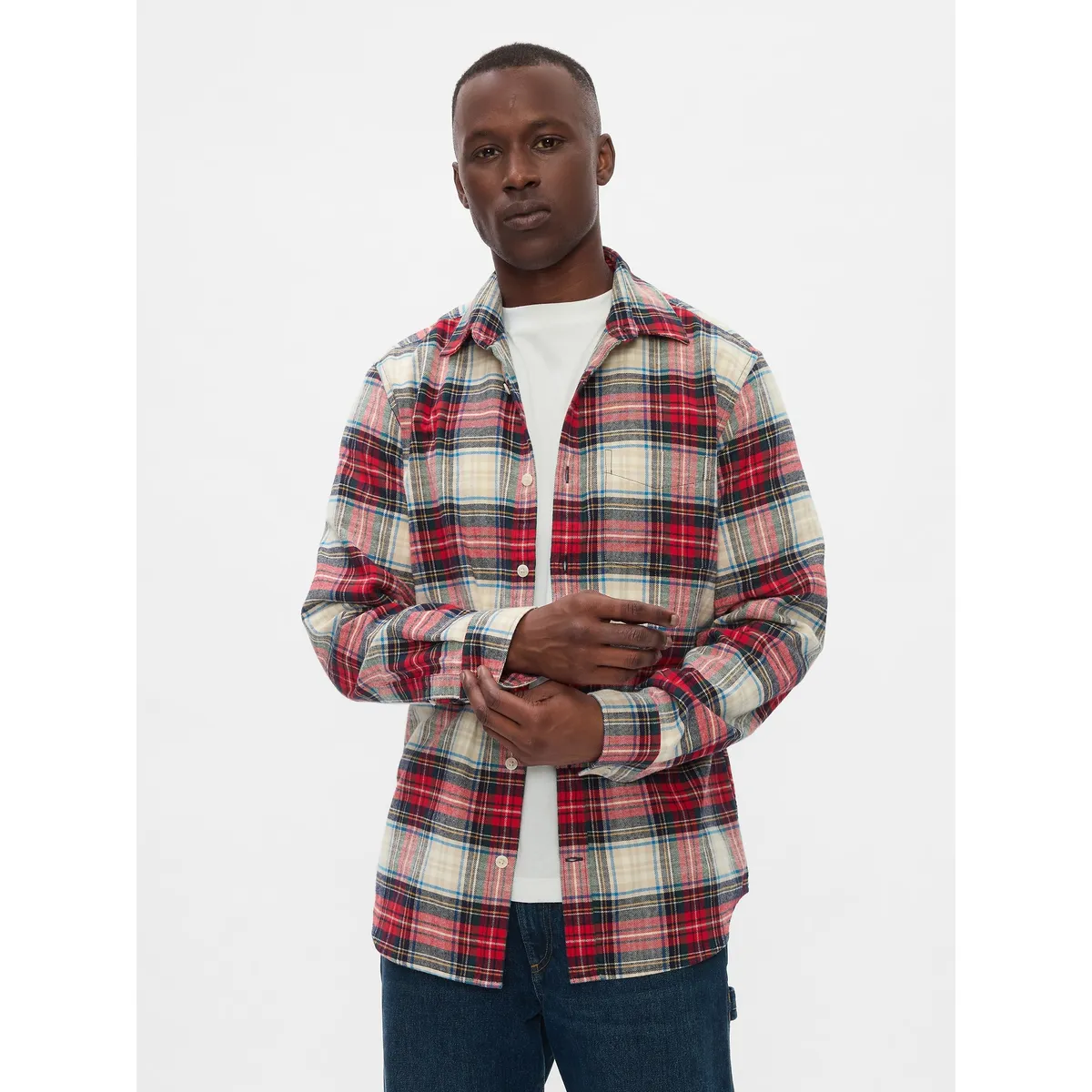 GAP - Camisa Hombre Franela Rojo