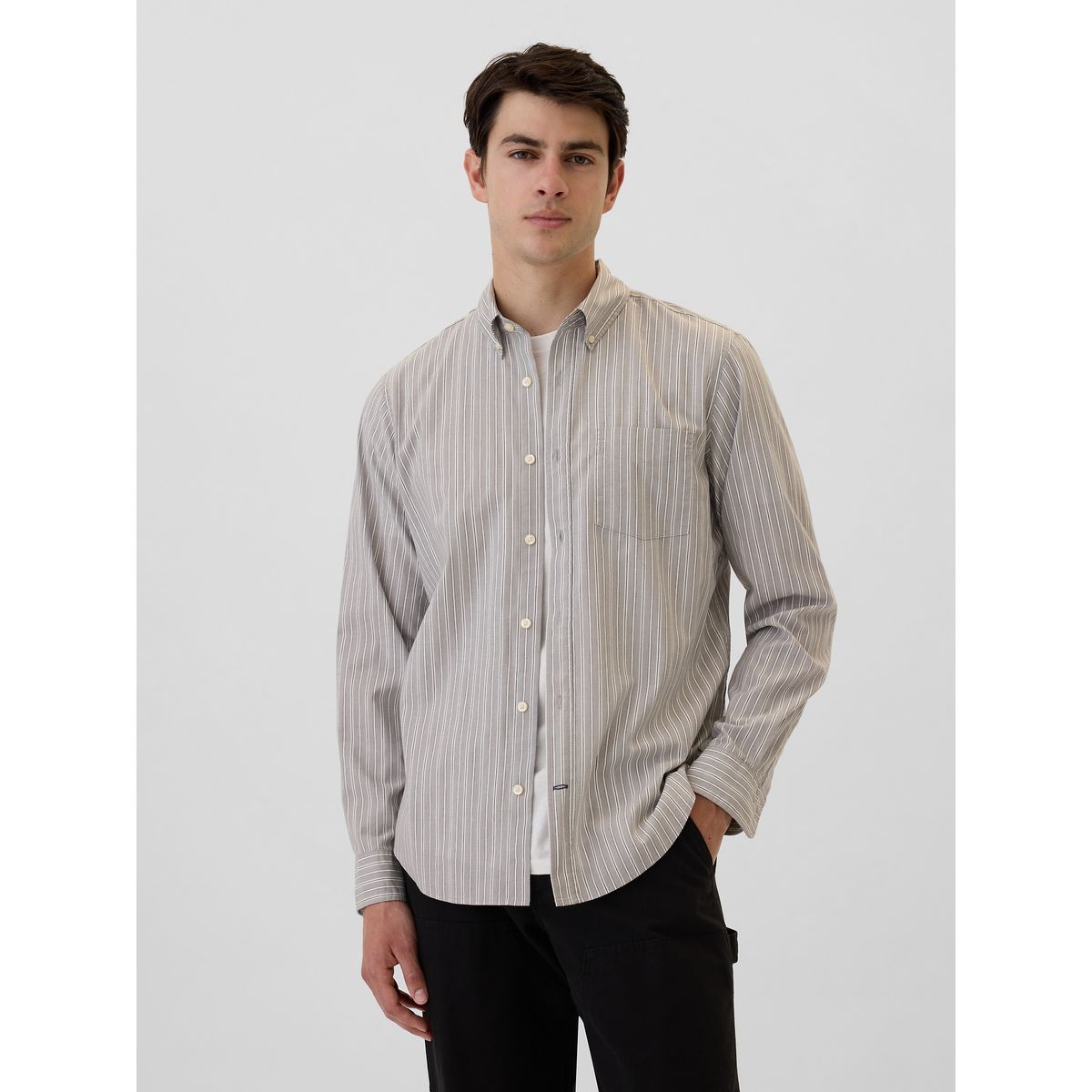 GAP - Camisa Hombre Standard Fit Gris