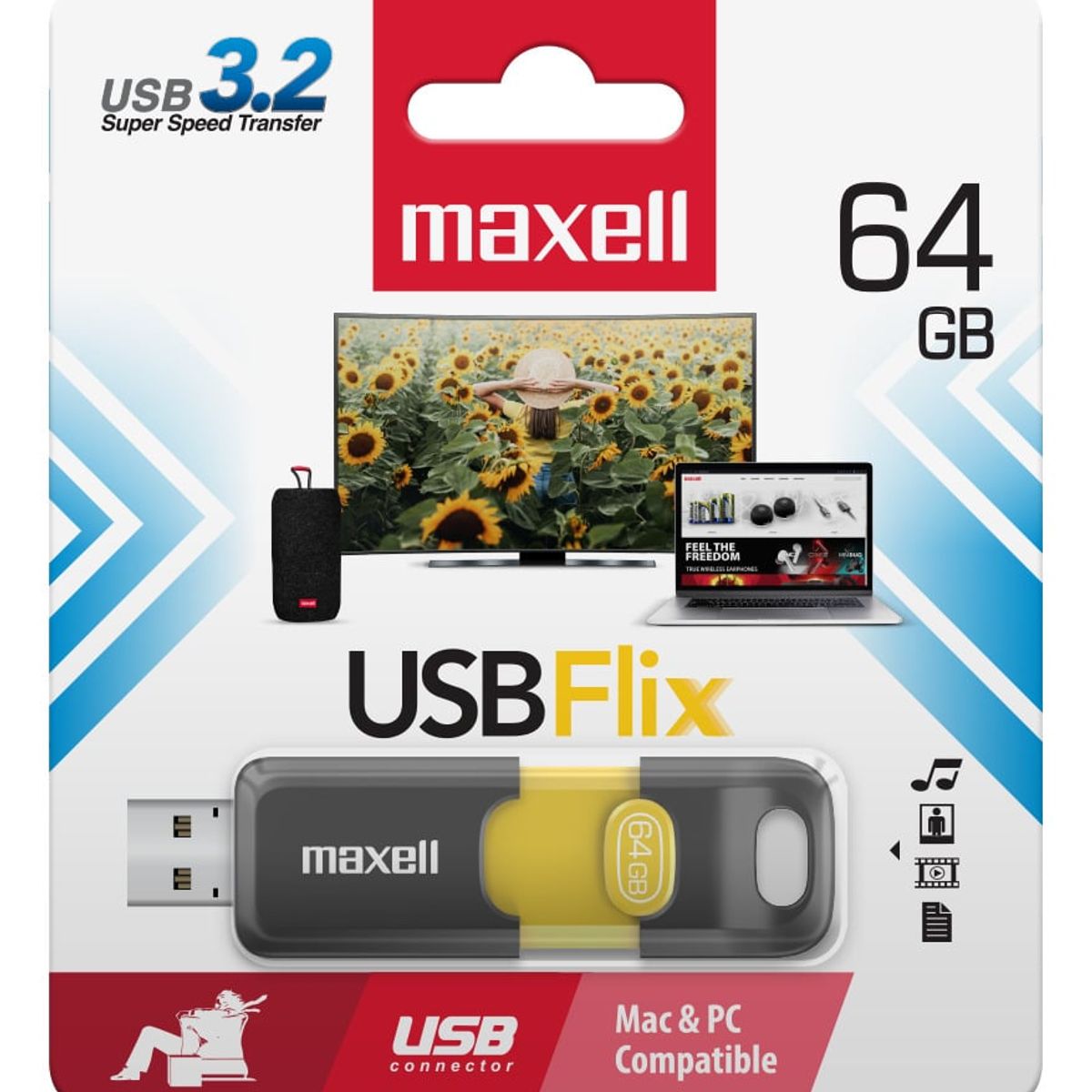 MAXELL - Pack 3 Pendrive Maxell Flix 64gb 3.2