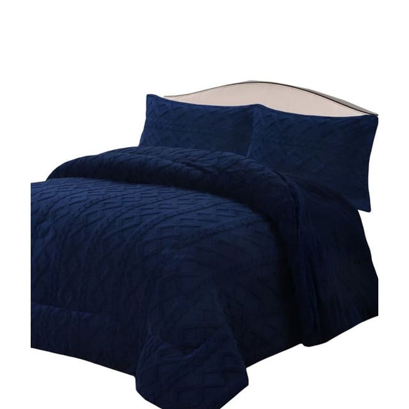 GENERICO - CUBRECAMA CHIPORRO DE INVIERNO DISEÑO TRENZADO KING AZUL