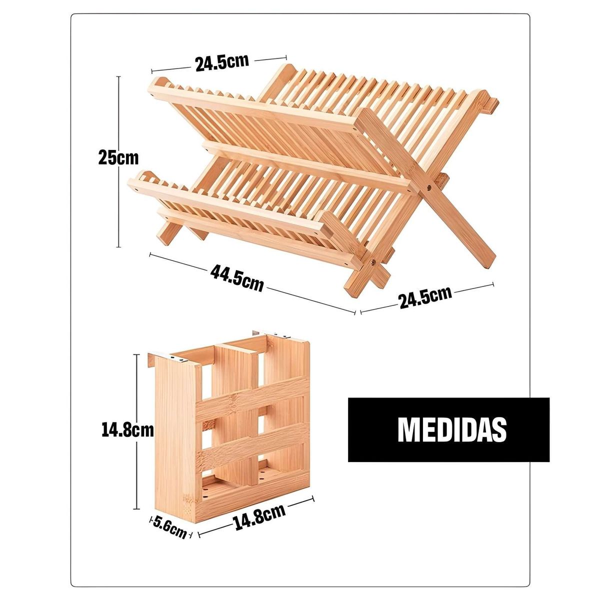 GENERICO - Organizador Secaplatos Escurridor De Platos Bambú 2 Niveles Plegable