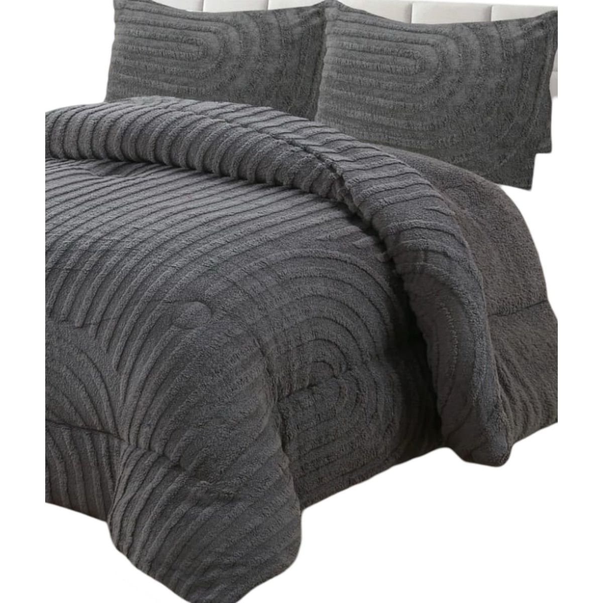 GENERICO - CUBRECAMA CHIPORRO DE INVIERNO DISEÑO LINEAS KING GRIS