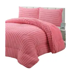 GENERICO - CUBRECAMA CHIPORRO DE INVIERNO DISEÑO LINEAS KING ROSADO