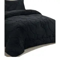GENERICO - CUBRECAMA CHIPORRO DE INVIERNO DISEÑO HOJAS 2 PLAZAS NEGRO