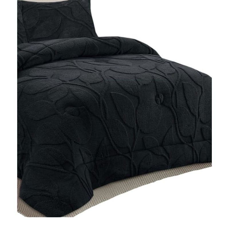 GENERICO - CUBRECAMA CHIPORRO DE INVIERNO DISEÑO HOJAS KING NEGRO