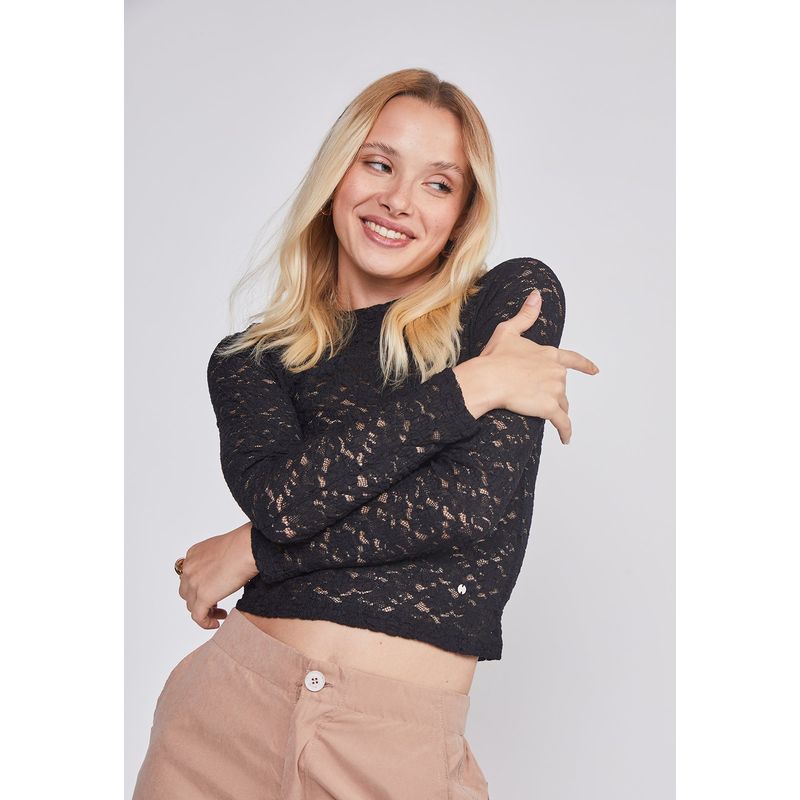 SIOUX - Polera Mujer Encaje Negro Sioux