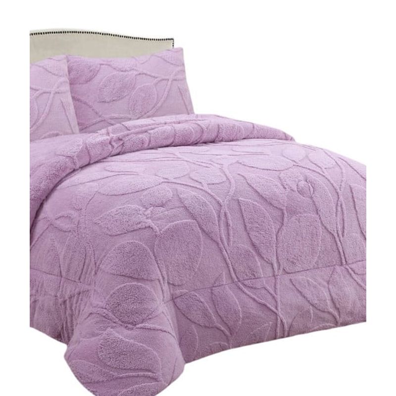 GENERICO - CUBRECAMA CHIPORRO DE INVIERNO DISEÑO HOJAS KING LILA