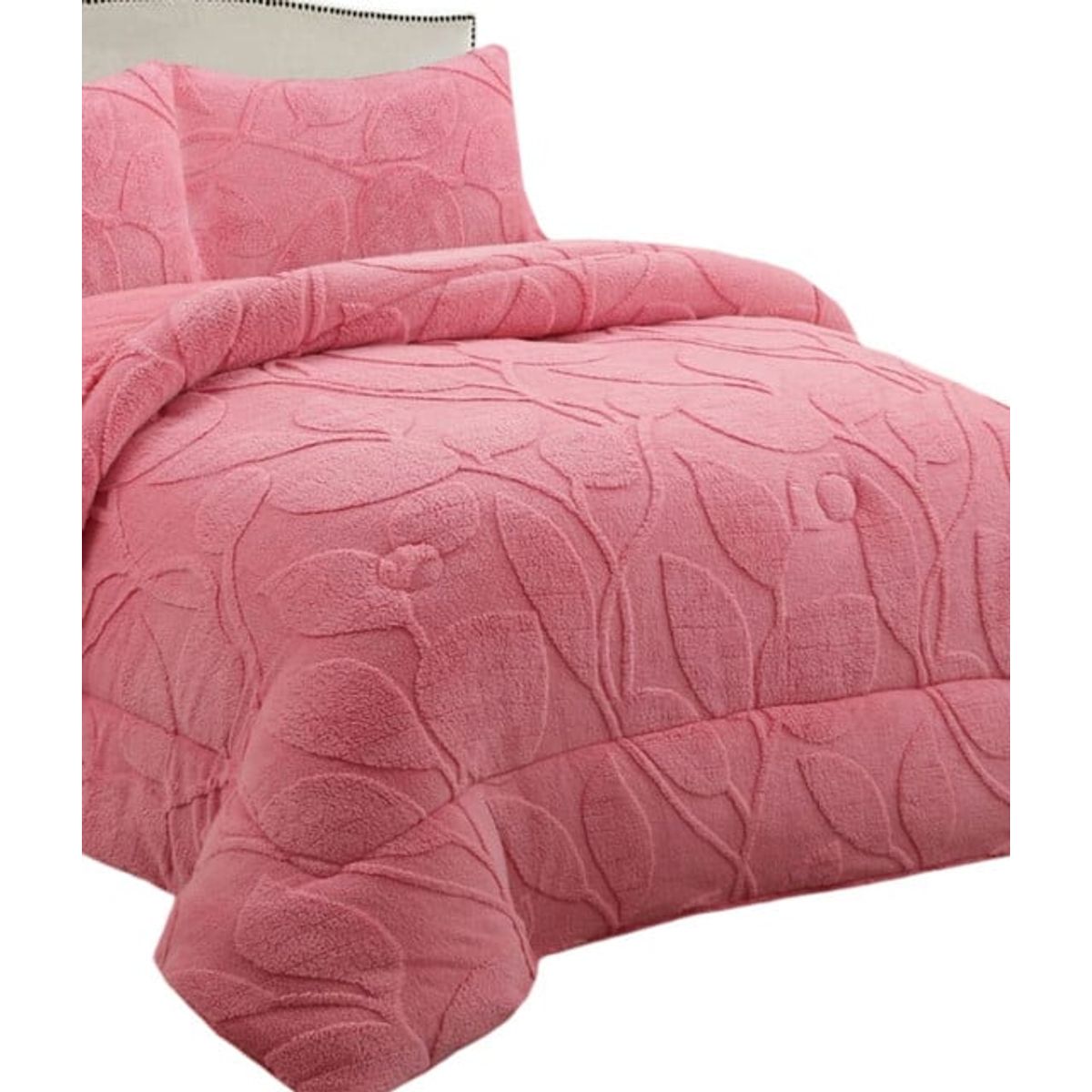 GENERICO - CUBRECAMA CHIPORRO DE INVIERNO DISEÑO HOJAS KING ROSADO