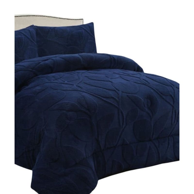 GENERICO - CUBRECAMA CHIPORRO DE INVIERNO DISEÑO HOJAS KING AZUL