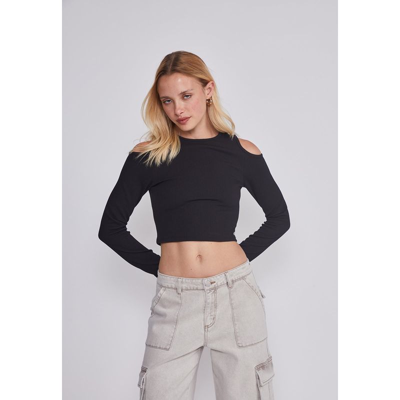 SIOUX - Polera Mujer Hombros Negro Sioux
