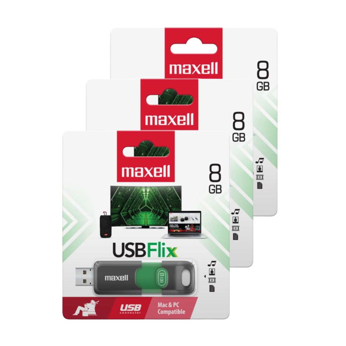 MAXELL - Pack 3 Pendrive Maxell Flix 8gb 2.0