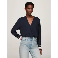 TOMMY HILFIGER - Blusa Global Stripe Con Logo Azul