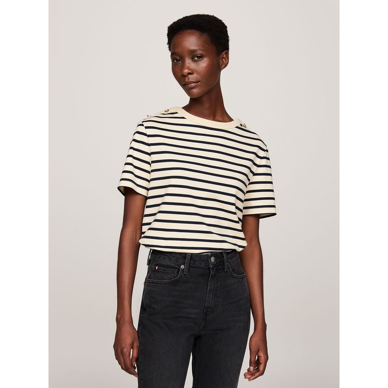 TOMMY HILFIGER - Polera Con Logo Y Con Botones Dorados Multicolor Tommy Hilfiger