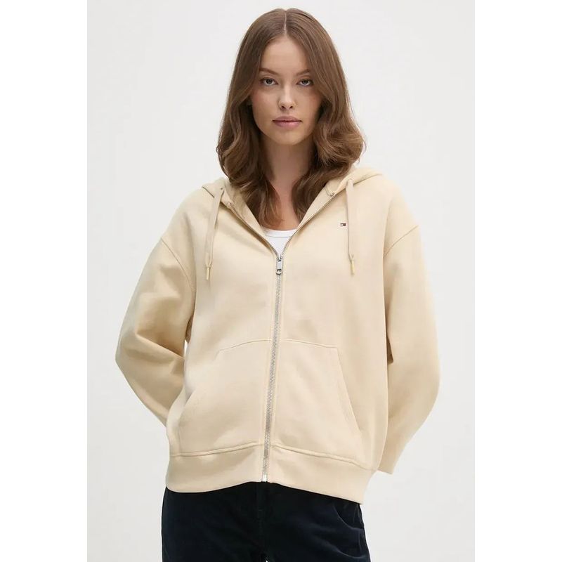 TOMMY HILFIGER - Polerón Hoodie Con Logo Flag Beige Tommy Hilfiger
