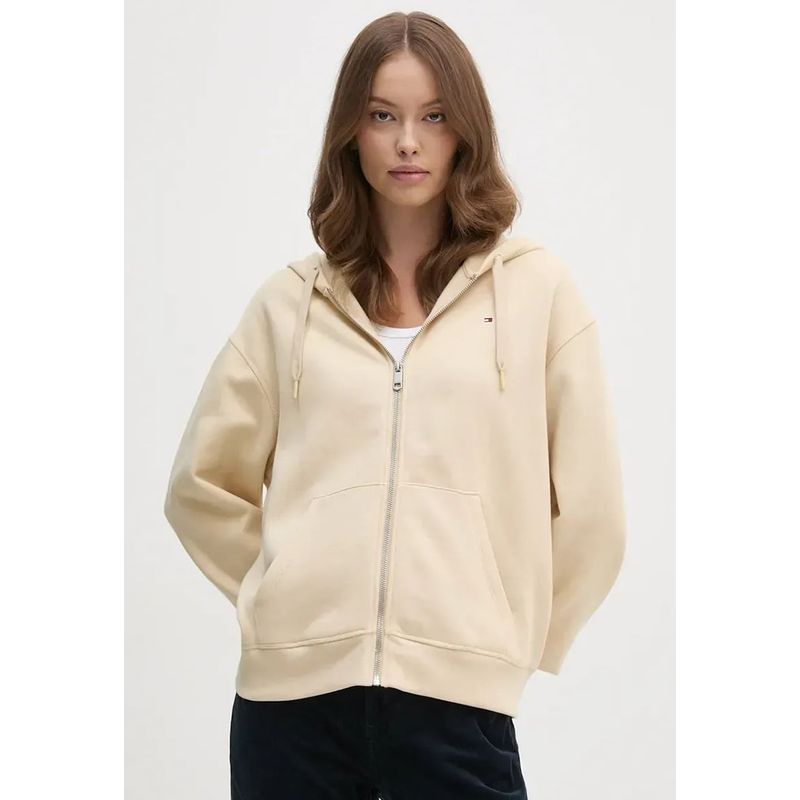 TOMMY HILFIGER - Polerón Hoodie Con Logo Flag Beige Tommy Hilfiger