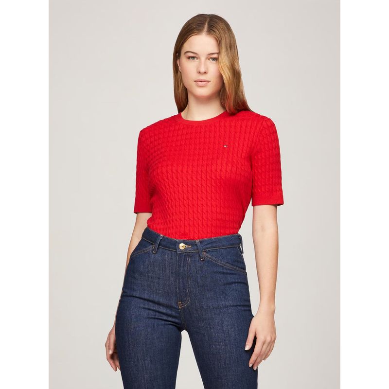 TOMMY HILFIGER - Sweater Tejido Cable Slim Fit Rojo Tommy Hilfiger