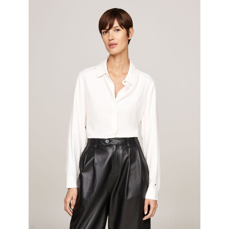 TOMMY HILFIGER - Camisa De Corte Amplio Con Logo Metálico Blanco Tommy Hilfiger