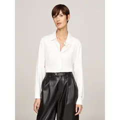 TOMMY HILFIGER - Camisa De Corte Amplio Con Logo Metálico Blanco