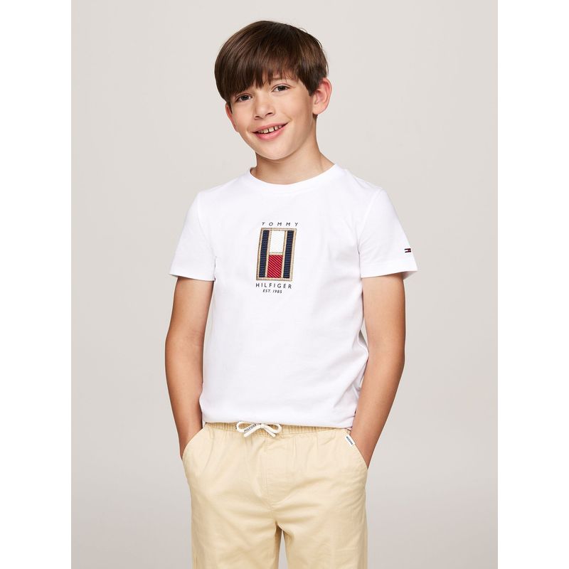 TOMMY HILFIGER - Polera Con Logo De Bandera Bordado Blanco Tommy Hilfiger