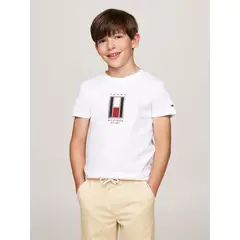 TOMMY HILFIGER - Polera Con Logo De Bandera Bordado Blanco