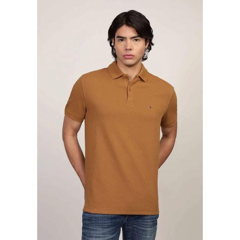 TOMMY HILFIGER - Polo Waffle Con Logo Regular Fit Café Tommy Hilfiger