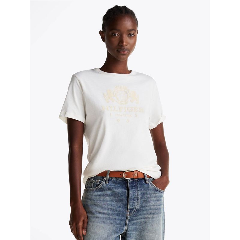 TOMMY HILFIGER - Polera Varsity Crest Logo Blanco Tommy Hilfiger