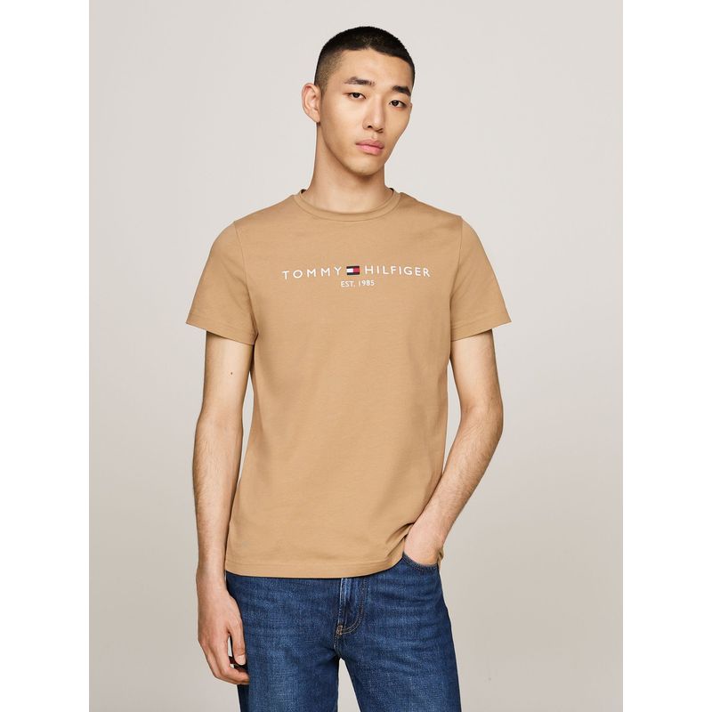 TOMMY HILFIGER - Polera Organic Cotton Con Logo Slim Fit Beige Tommy Hilfiger