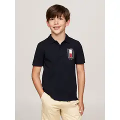 TOMMY HILFIGER - Polo Vertical Flag Logo Azul