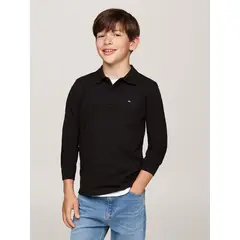 TOMMY HILFIGER - Polo Solid Con Logo Flag Negro