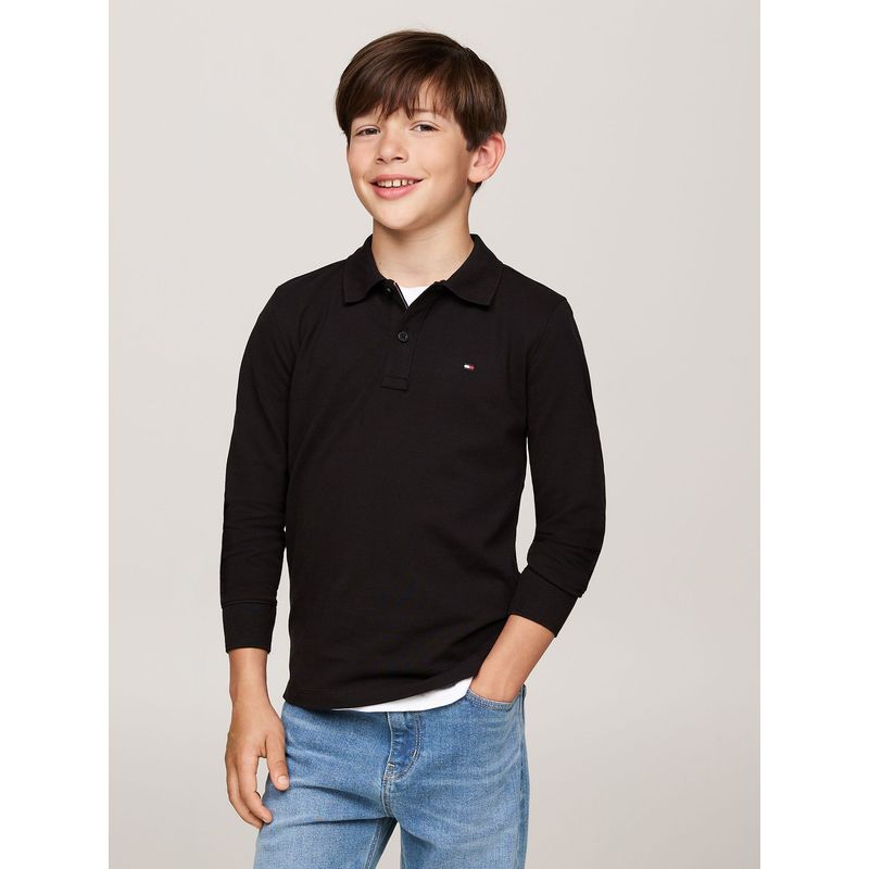 TOMMY HILFIGER - Polo Solid Con Logo Flag Negro Tommy Hilfiger