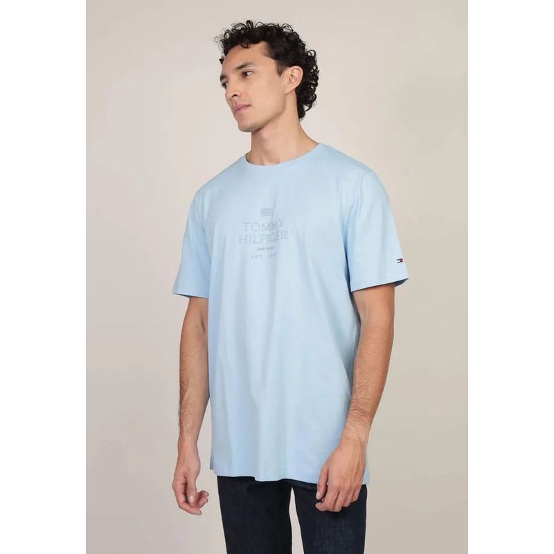 TOMMY HILFIGER - Polera Con Logo Tonal Celeste Tommy Hilfiger