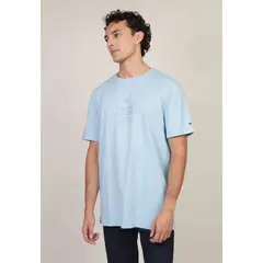 TOMMY HILFIGER - Polera Con Logo Tonal Celeste