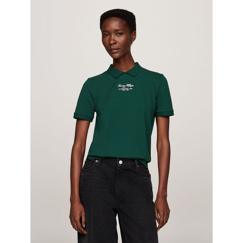TOMMY HILFIGER - Polo Con Logo Script Regular Fit Verde Tommy Hilfiger_.