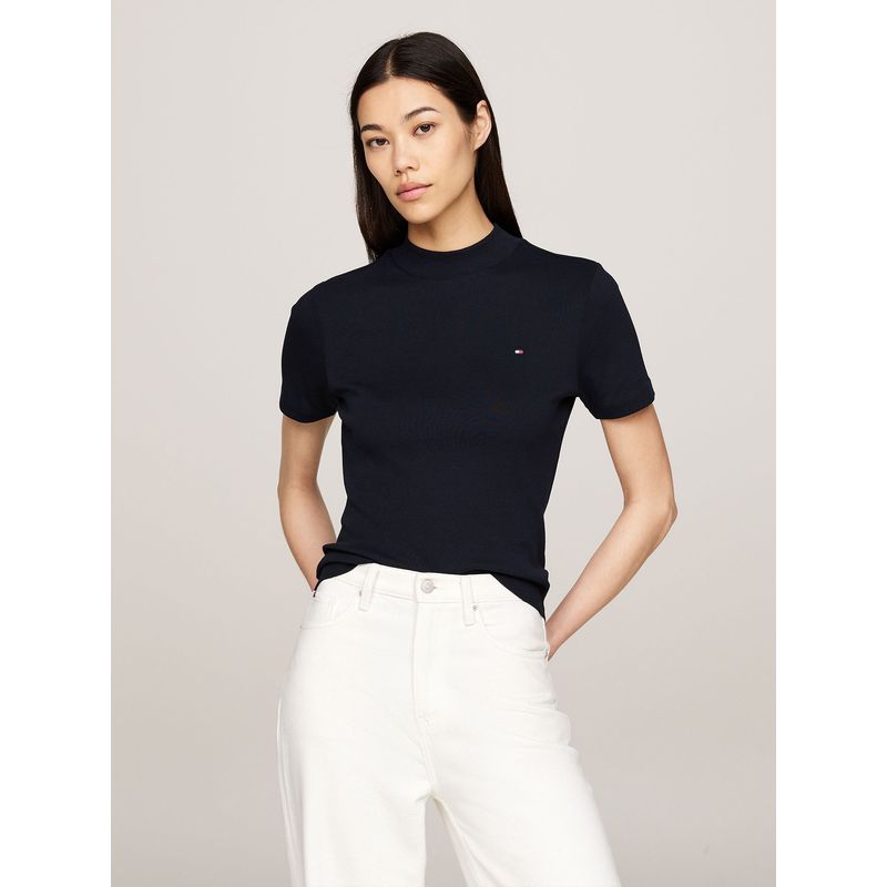 TOMMY HILFIGER - Polera Cropped Slim Fit Azul Tommy Hilfiger