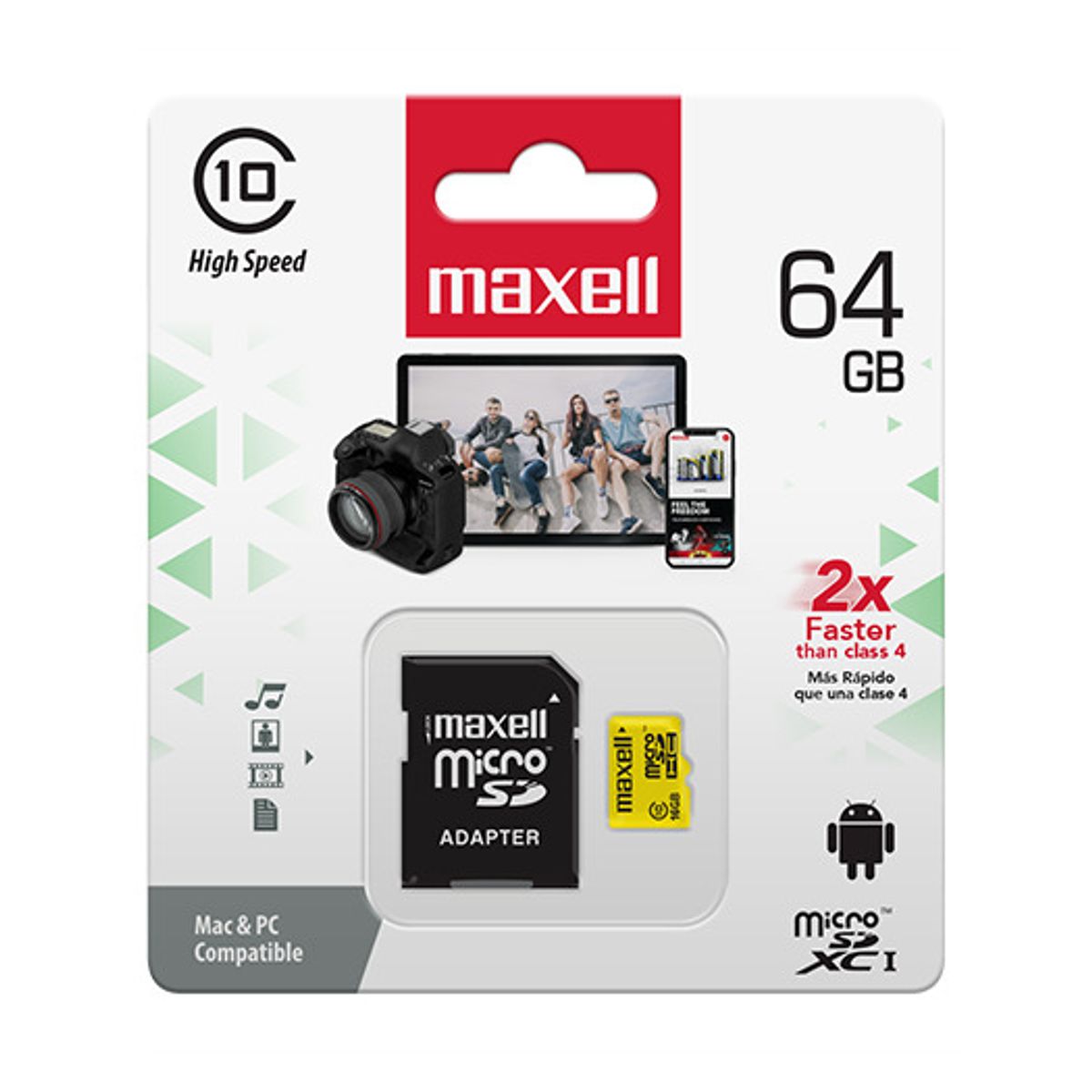 MAXELL - Pack 3 Tarjeta Micro Sd Maxell 64gb Clase 10