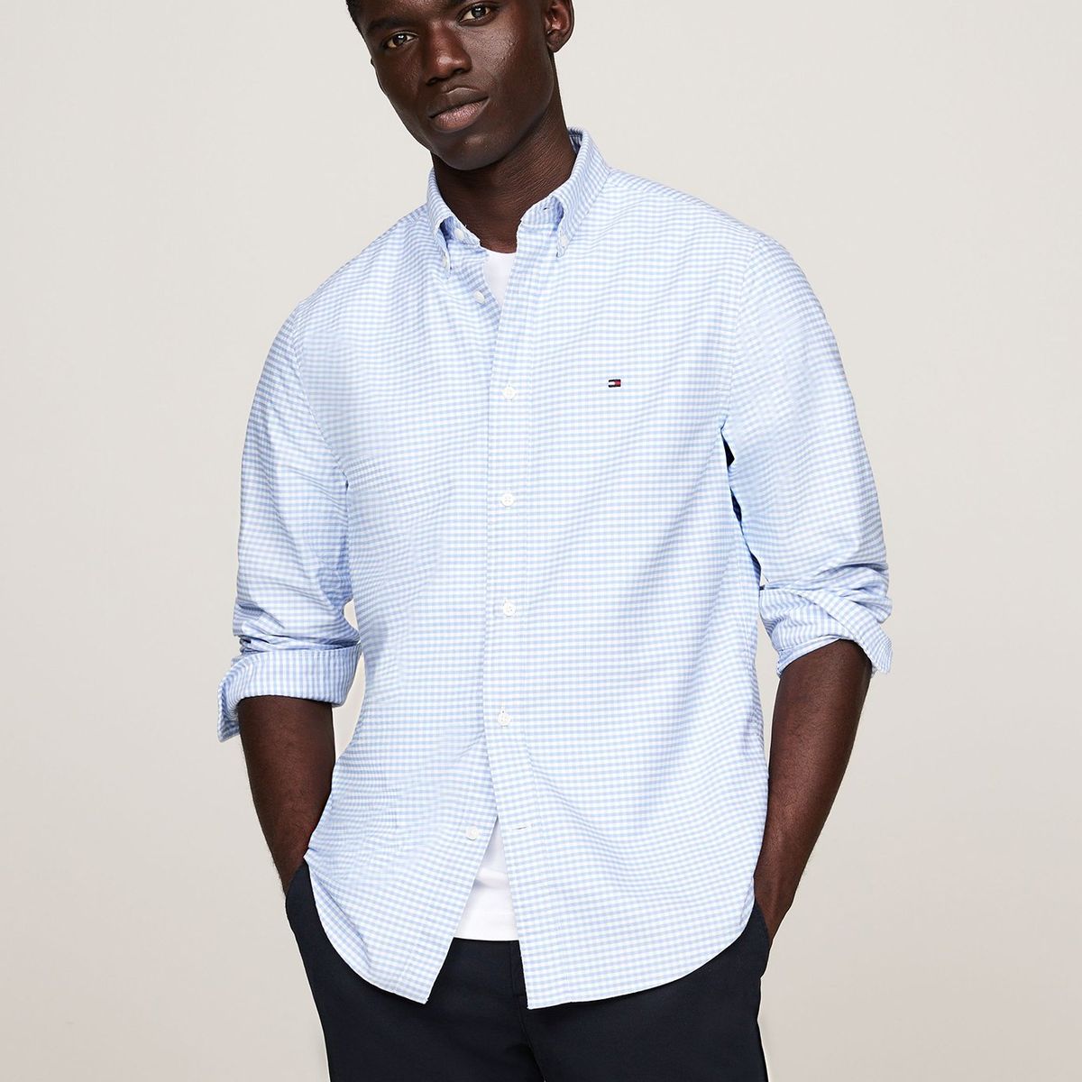TOMMY HILFIGER - Camisa Heritage Oxford Gingham Regular Fit Celeste Tommy Hilfiger