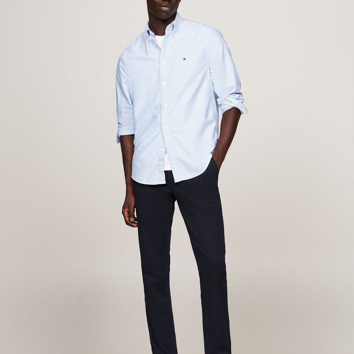 TOMMY HILFIGER - Camisa Heritage Oxford Gingham Regular Fit Celeste Tommy Hilfiger