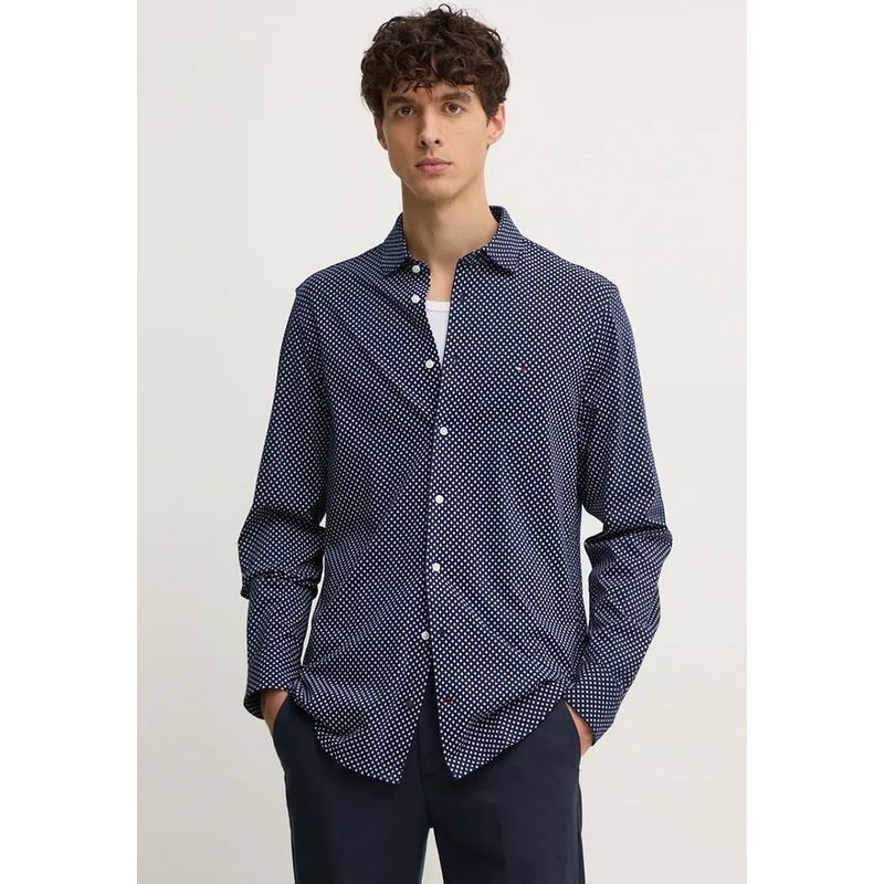 TOMMY HILFIGER - Camisa Con Micro Estampado Slim Fit Azul Tommy Hilfiger_.