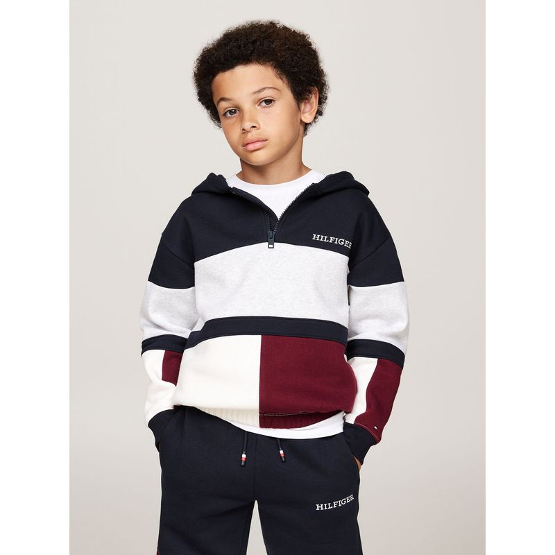 TOMMY HILFIGER - Polerón Hoodie Color Block Con Cierre Multicolor Tommy Hilfiger