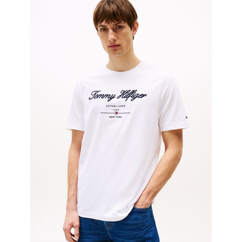 TOMMY HILFIGER - Polera Con Script Logo Blanco Tommy Hilfiger