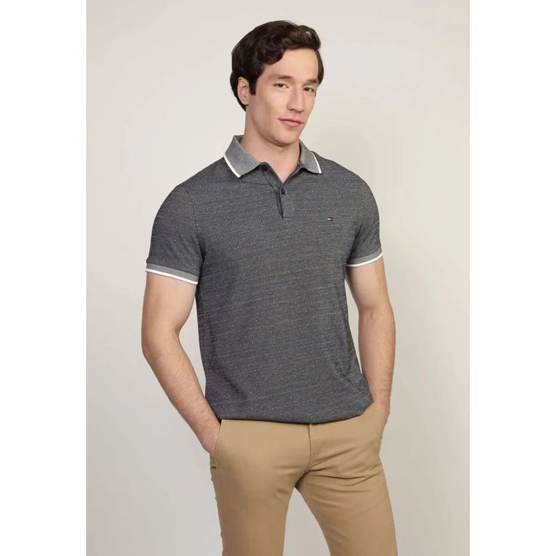 TOMMY HILFIGER - Polo Interlock Micropatern Regular Fit Gris Tommy Hilfiger