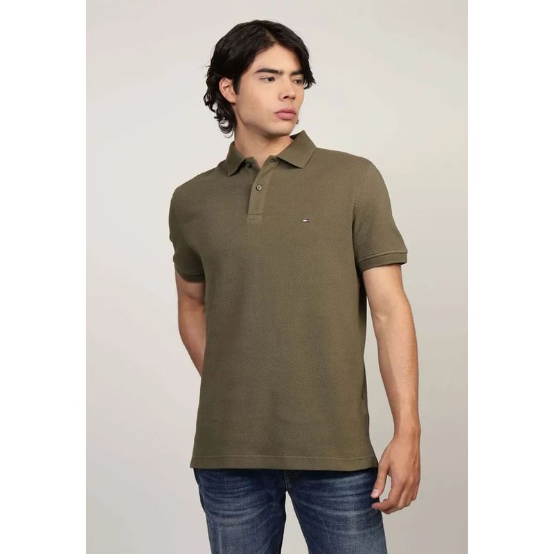 TOMMY HILFIGER - Polo Waffle Con Logo Regular Fit Verde Tommy Hilfiger