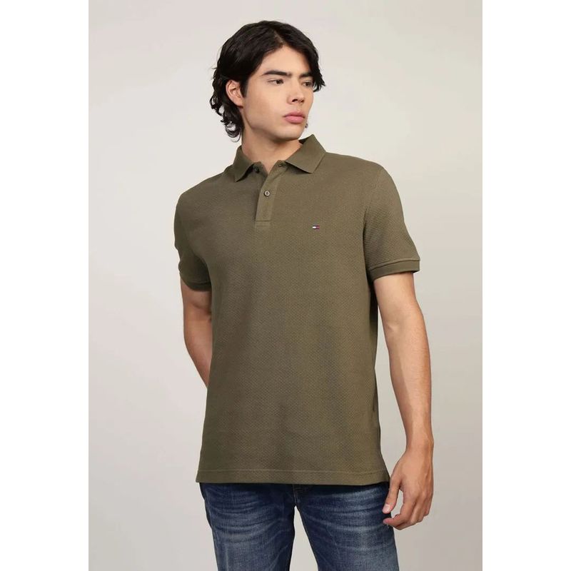 TOMMY HILFIGER - Polo Waffle Con Logo Regular Fit Verde Tommy Hilfiger