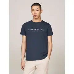 TOMMY HILFIGER - Polera Organic Cotton Con Logo Slim Fit Azul Tommy Hilfiger_.